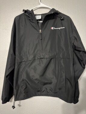 Champion Black Hooded Pullover with Embroidered Logo